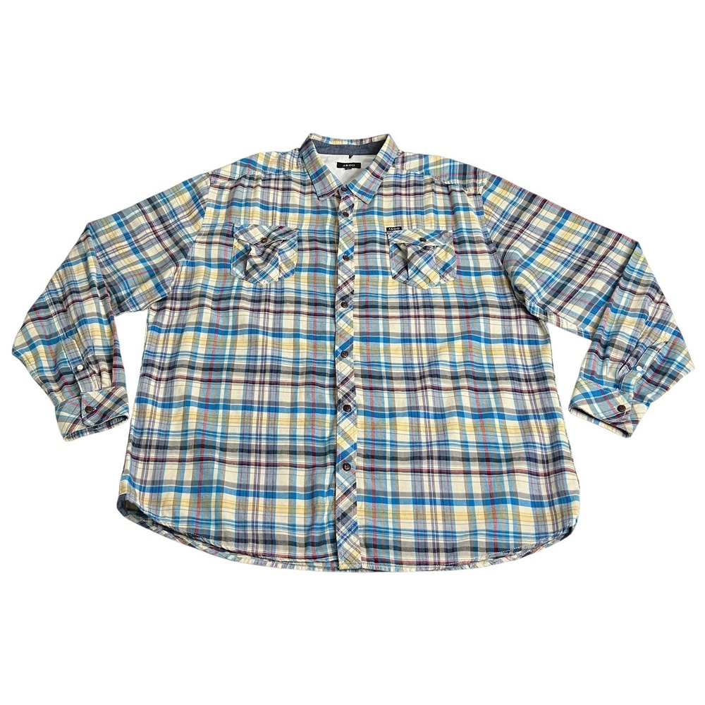 AKOO Mens 4XL Plaid Button Up Shirt Noir Est Beau Long Sleeve Hip Hop Streetwear